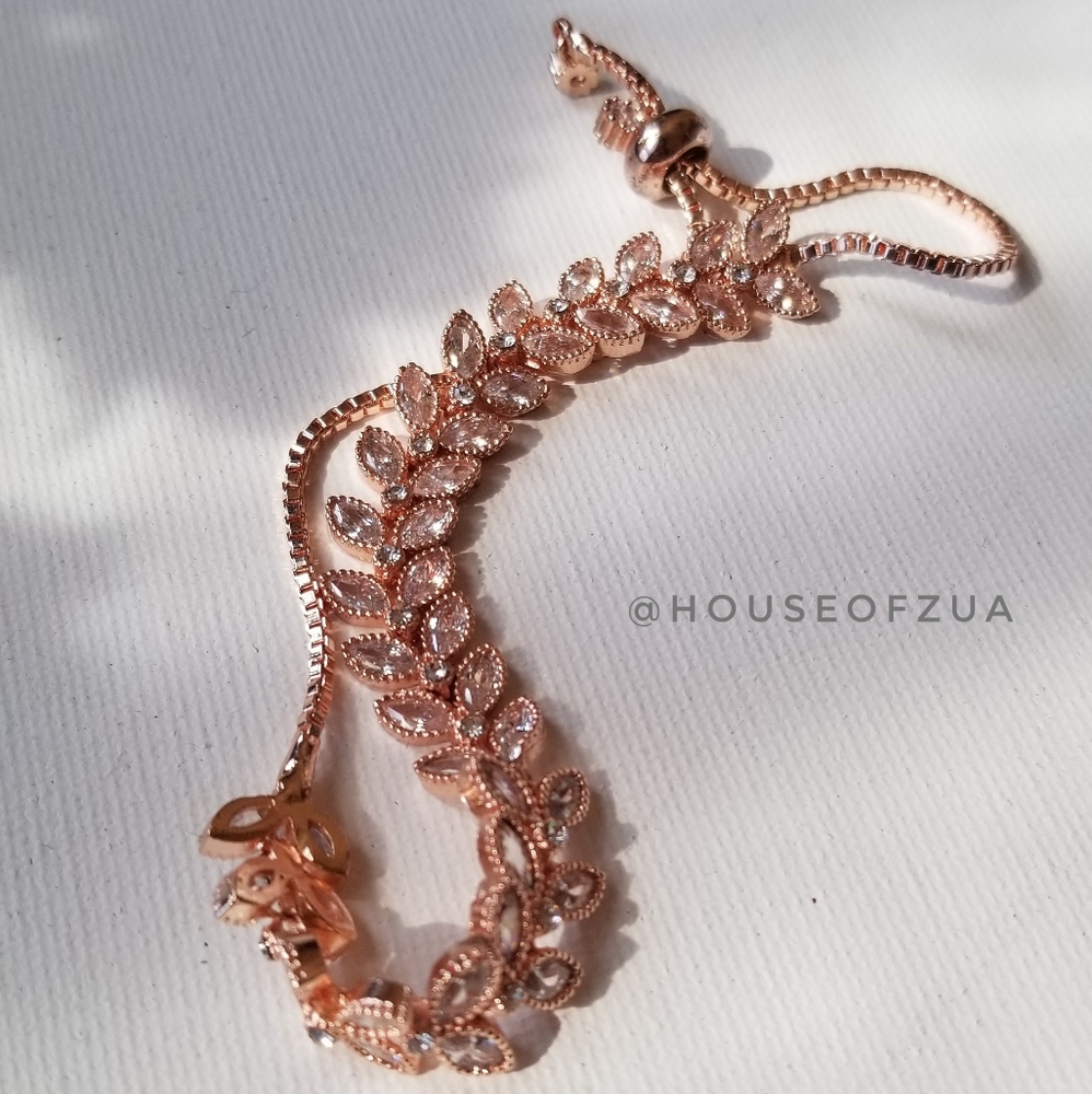 Rose Gold Vine Leaf Slider Bracelet